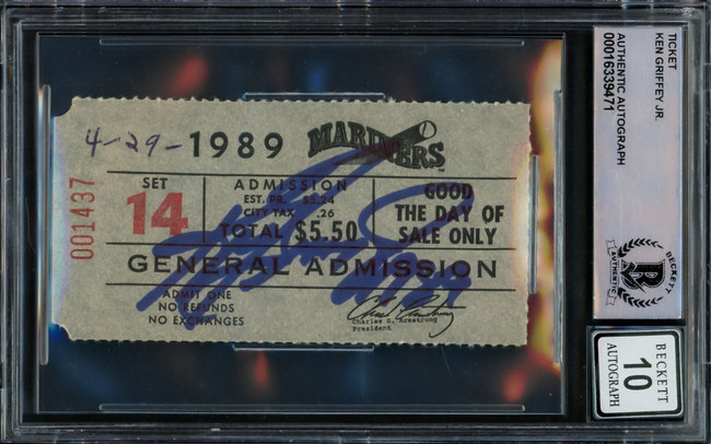 Ken Griffey Jr. Autographed April 29th, 1989 Rookie Ticket Seattle Mariners Auto Grade Gem Mint 10 "1989" Beckett BAS #16339471
