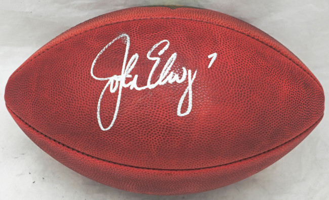 John Elway Autographed Official NFL Leather Colored Gold Shield Football Denver Broncos Beckett BAS Witness #W609021