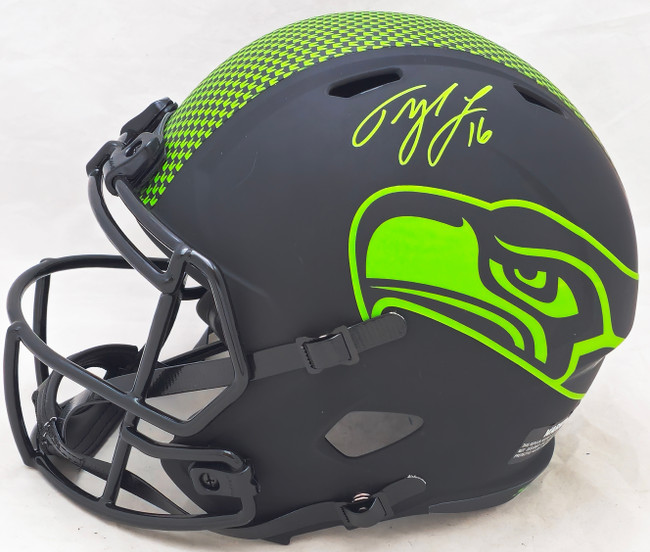 Tyler Lockett Autographed Seattle Seahawks Eclipse Black Full Size Replica Speed Helmet (Signed Twice, Smudge) MCS Holo #82185