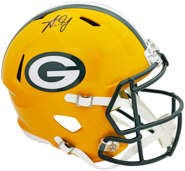 Aaron Jones Autographed Green Bay Packers Yellow Full Size Speed Replica Helmet Beckett BAS Witness Stock #224718