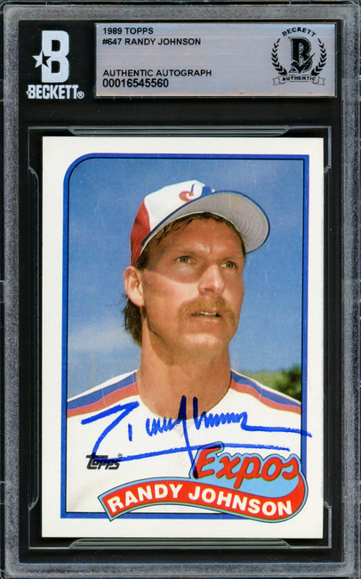 Randy Johnson Autographed 1989 Topps Rookie Card #647 Montreal Expos Beckett BAS #16545560