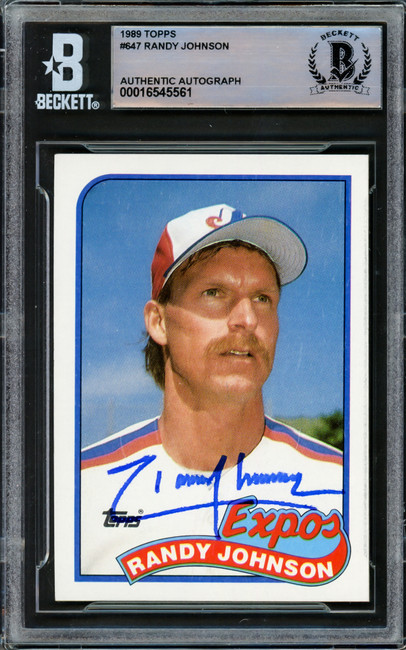 Randy Johnson Autographed 1989 Topps Rookie Card #647 Montreal Expos Beckett BAS #16545561
