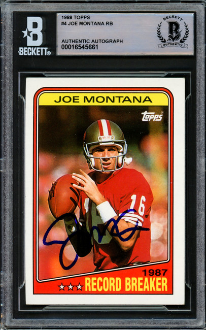 Joe Montana Autographed 1988 Topps Card #4 San Francisco 49ers Beckett BAS #16545661