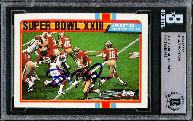 Joe Montana Autographed 1989 Topps Card #1 San Francisco 49ers Beckett BAS #16545664