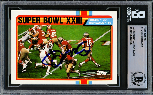 Joe Montana Autographed 1989 Topps Card #1 San Francisco 49ers Beckett BAS #16545665