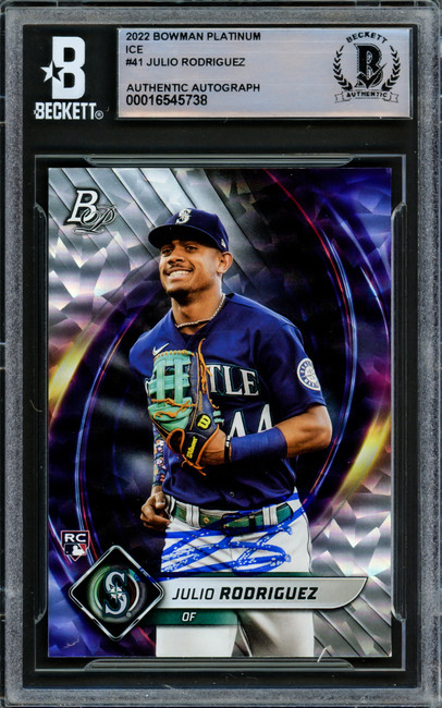 Julio Rodriguez Autographed 2022 Bowman Platinum Ice Foil Rookie Card #41 Seattle Mariners Beckett BAS #16545738