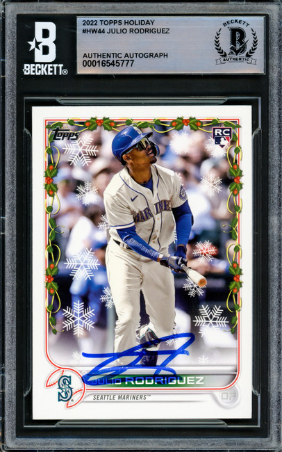Julio Rodriguez Autographed 2022 Topps Holiday Rookie Card #HW44 Seattle Mariners Beckett BAS #16545777