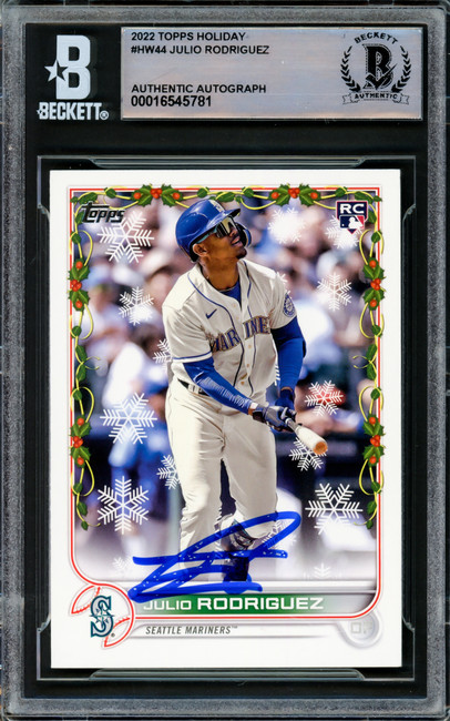 Julio Rodriguez Autographed 2022 Topps Holiday Rookie Card #HW44 Seattle Mariners Beckett BAS #16545781