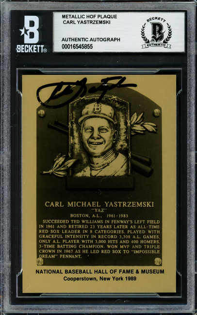 Carl Yastrzemski Autographed 1989 Hall of Fame Metallic Plaque Card Boston Red Sox Beckett BAS #16545855