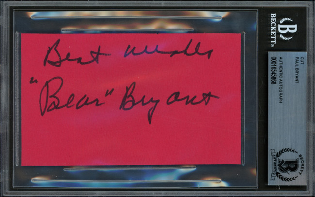 Paul Bear Bryant Autographed Cut Signature Alabama "Best Wishes" Beckett BAS #16545868