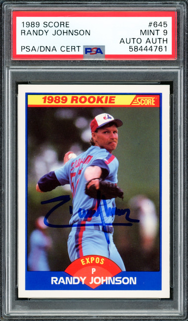 Randy Johnson Autographed 1989 Score Rookie Card #645 Montreal Expos PSA 9 PSA/DNA #58444761