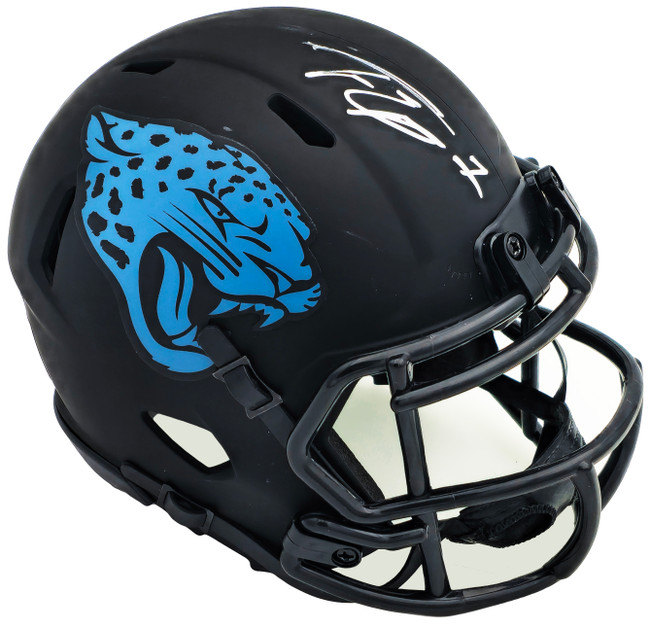 Travis Etienne Autographed Jacksonville Jaguars Eclipse Black Speed Mini Helmet Beckett BAS Witness Stock #225125