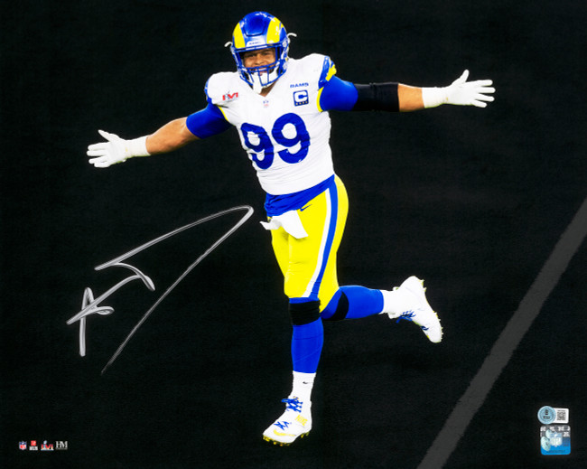 Aaron Donald Autographed 16x20 Photo Los Angeles Rams Super Bowl LVI 56 Spotlight Beckett BAS Witness Stock #224854