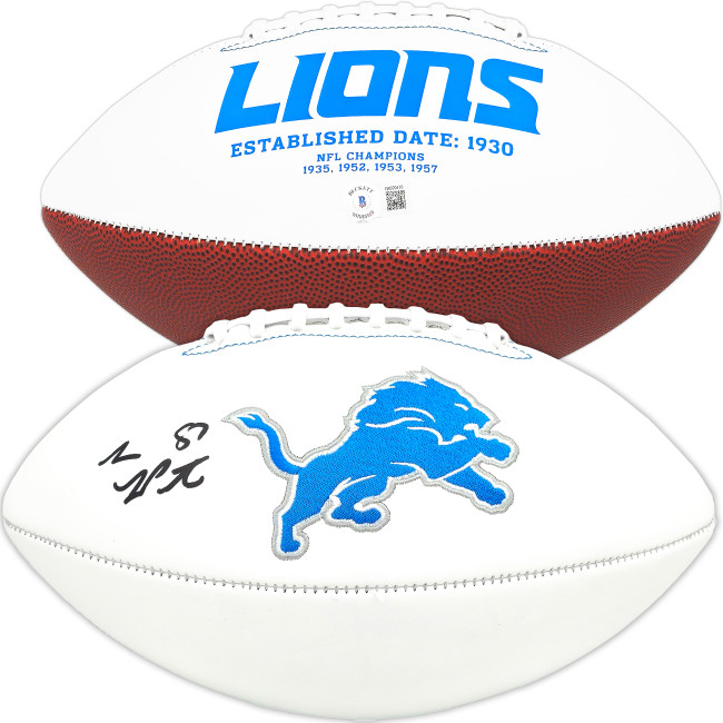 Sam LaPorta Autographed Detroit Lions White Logo Football Beckett BAS Witness Stock #225896