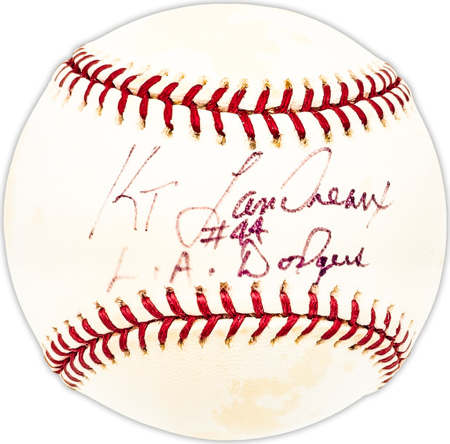 Ken Landreaux Autographed Official MLB Baseball Los Angeles Dodgers "#44 LA Dodgers" Beckett BAS QR #BM25187