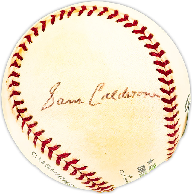 Sam Calderone Autographed Official NL Baseball NY Giants, Milwaukee Braves Beckett BAS QR #BM25730