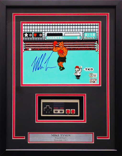 Mike Tyson Autographed Framed 8x10 Photo Nintendo Punch-Out!! With NES Controller Beckett BAS QR Stock #230181