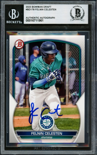 Felnin Celesten Autographed 2023 Bowman Draft Rookie Card #BD178 Seattle Mariners Beckett BAS Stock #227987