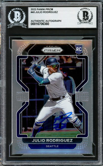 Julio Rodriguez Autographed 2022 Panini Prizm Rookie Card #40 Seattle Mariners Beckett BAS Stock #228014