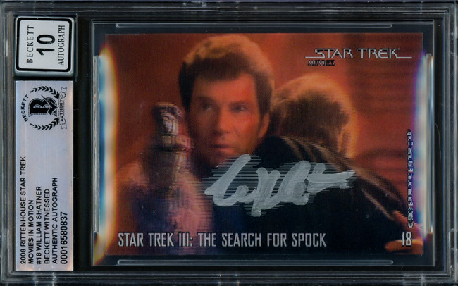 William Shatner Autographed 2008 Rittenhouse Movies In Motion Card #18 Star Trek The Original Series Captain Kirk Auto Grade Gem Mint 10 Beckett BAS Stock #228055