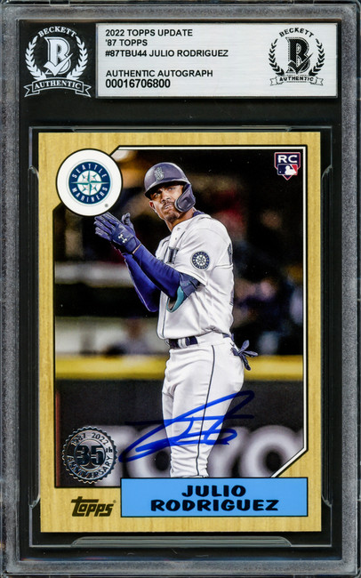 Julio Rodriguez Autographed 2022 Topps 35th Anniversary Update Rookie Card #87TBU-44 Seattle Mariners Beckett BAS Stock #228016