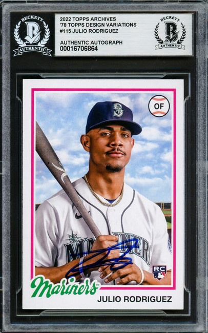 Julio Rodriguez Autographed 2022 Topps Archives 78 Design Variations Rookie Card #115 Seattle Mariners Beckett BAS Stock #228017