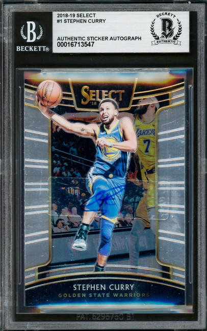 Stephen Curry Autographed 2018-19 Select Card #1 Golden State Warriors Beckett BAS Stock #227998