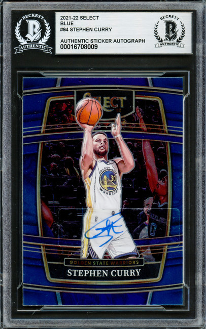 Stephen Curry Autographed 2021-22 Select Blue Card #94 Golden State Warriors Beckett BAS Stock #228007