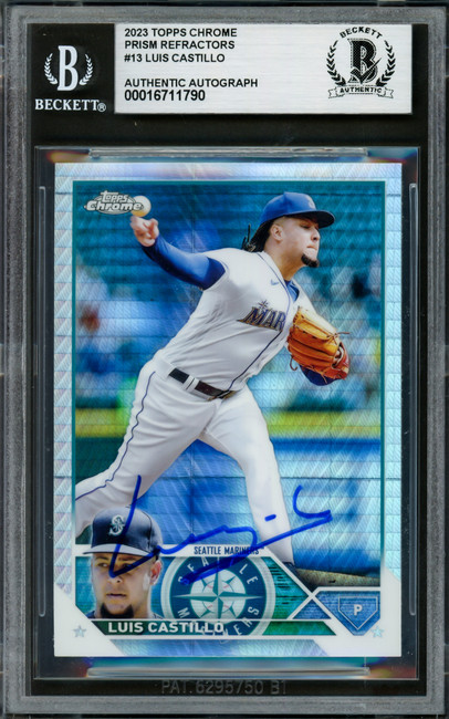 Luis Castillo Autographed 2023 Topps Chrome Prism Refractor Card #13 Seattle Mariners Beckett BAS #16711790