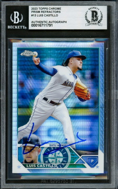 Luis Castillo Autographed 2023 Topps Chrome Prism Refractor Card #13 Seattle Mariners Beckett BAS #16711791