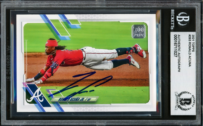 Ronald Acuna Jr. Autographed 2021 Topps Card #263 Atlanta Braves Beckett BAS #16711027