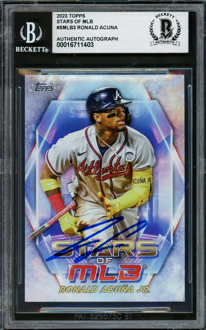 Ronald Acuna Jr. Autographed 2023 Topps Stars of MLB Card #SMLB-3 Atlanta Braves Beckett BAS #16711403