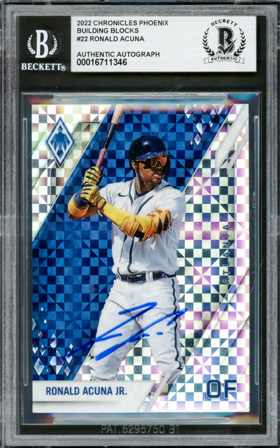 Ronald Acuna Jr. Autographed 2022 Panini Phoenix Building Blocks Card #22 Atlanta Braves Beckett BAS #16711346