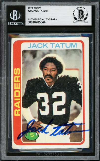 Jack Tatum Autographed 1978 Topps Card #28 Oakland Raiders Beckett BAS #16705544