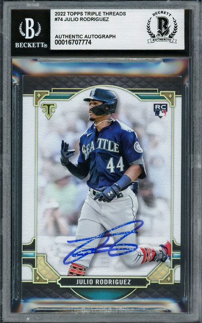 Julio Rodriguez Autographed 2022 Topps Triple Threads Rookie Card #74 Seattle Mariners Beckett BAS #16707774