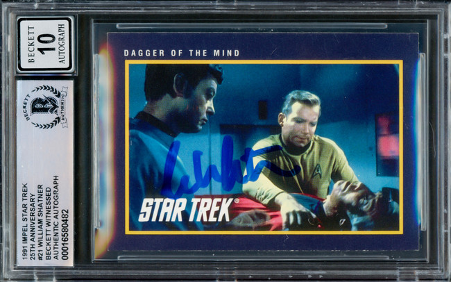William Shatner Autographed 1991 Impel 25th Anniversary Card #21 Star Trek Captain Kirk Auto Grade Gem Mint 10 Beckett BAS #16580482