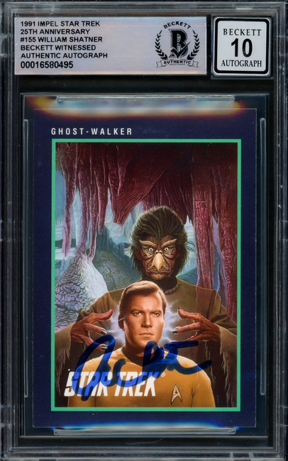 William Shatner Autographed 1991 Impel 25th Anniversary Card #155 Star Trek Captain Kirk Auto Grade Gem Mint 10 Beckett BAS #16580495