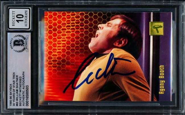 William Shatner Autographed 1995-96 Fleer Skybox Card #65 Star Trek Captain Kirk Auto Grade Gem Mint 10 Beckett BAS #16580503