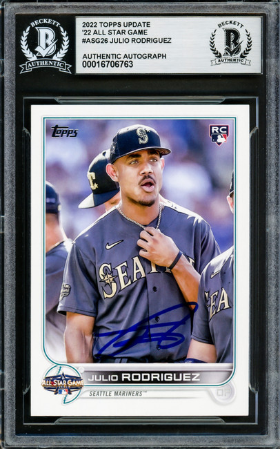 Julio Rodriguez Autographed 2022 Topps Update All Star Rookie Card #ASG26 Seattle Mariners Beckett BAS #16706763