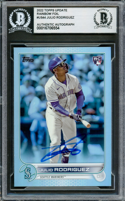 Julio Rodriguez Autographed 2022 Topps Update Rainbow Foil Rookie Card #US44 Seattle Mariners Beckett BAS #16706554