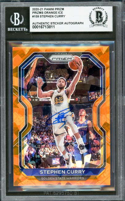 Stephen Curry Autographed 2020-21 Panini Prizm Orange Ice Card #159 Golden State Warriors Beckett BAS #16713811