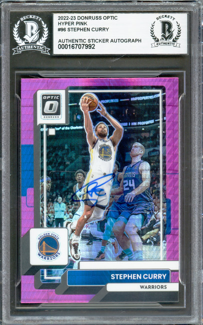 Stephen Curry Autographed 2022-23 Donruss Optic Pink Prizm Card #96 Golden State Warriors Beckett BAS #16707992