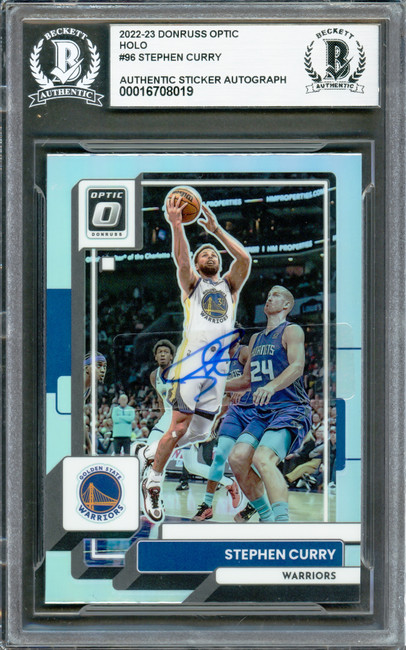 Stephen Curry Autographed 2022-23 Donruss Optic Silver Prizm Card #96 Golden State Warriors Beckett BAS #16708019