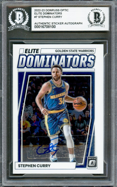 Stephen Curry Autographed 2022-23 Donruss Optic Elite Dominators Card #7 Golden State Warriors Beckett BAS #16708100