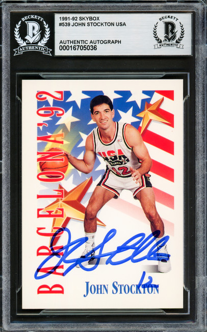 John Stockton Autographed 1991-92 Skybox Card #539 USA Dream Team Beckett BAS #16705036