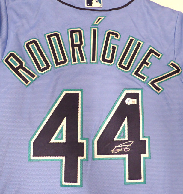 Seattle Mariners Julio Rodriguez Autographed Spring Training Blue Nike Jersey Size M Beckett BAS QR #WX99041