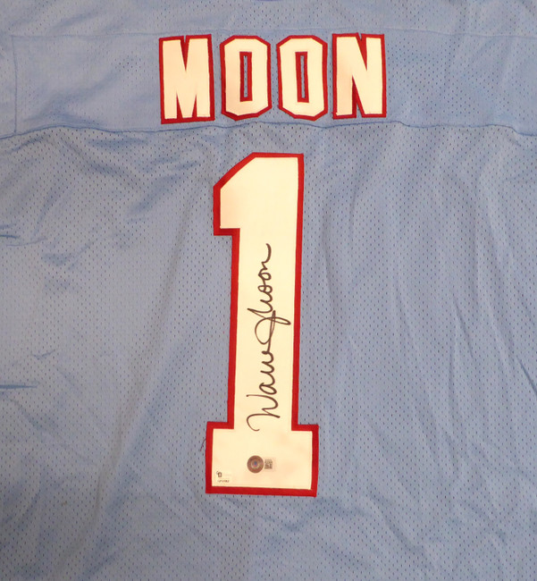 Houston Oilers Warren Moon Autographed Blue Jersey Beckett BAS QR #BL93444