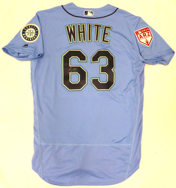Seattle Mariners Evan White Autographed 2019 Spring Training Used Blue Jersey JSA #GG84843