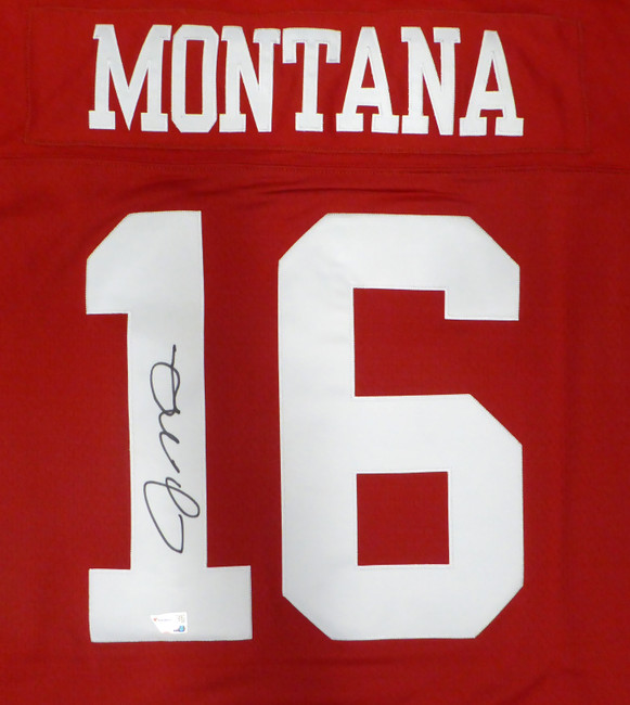 San Francisco 49ers Joe Montana Autographed Red Authentic Mitchell & Ness Jersey Size 44 Fanatics Holo #XP13989729