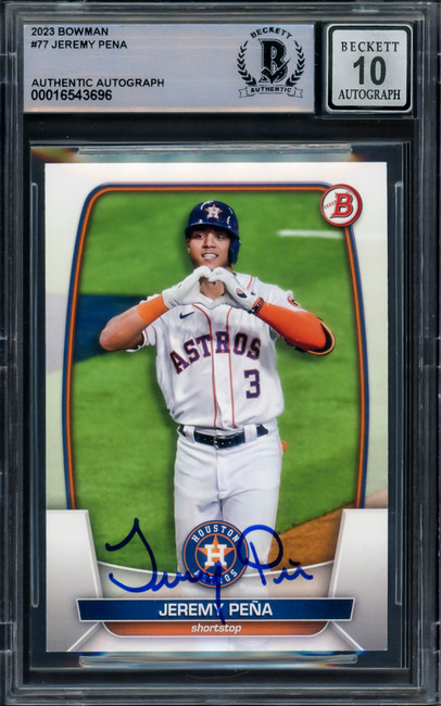 Jeremy Pena Autographed 2023 Bowman Card #77 Houston Astros Auto Grade Gem Mint 10 Full Name Beckett BAS Stock #229010